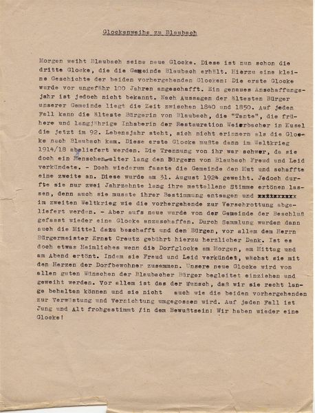 Datei:Aufsatz anlaesslich der 3. Blaubacher Glockenweihe am 16.jpg