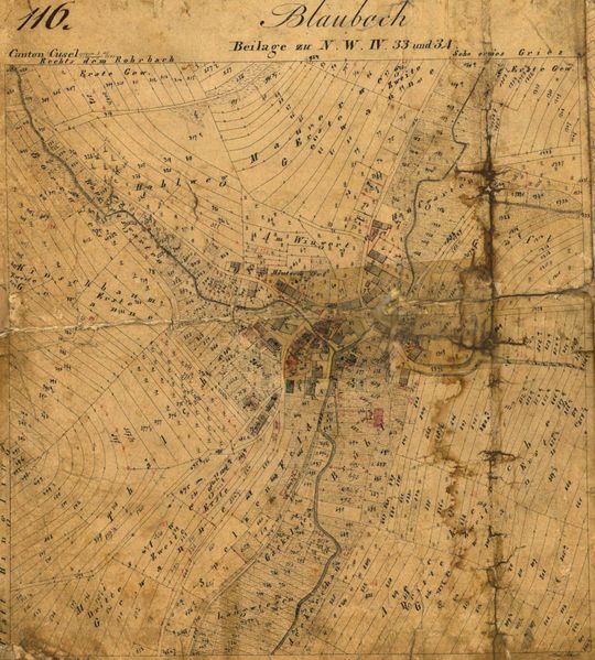 Datei:Ausschnitt Gemarkungskarte Blaubach vermutlich 1845.jpg