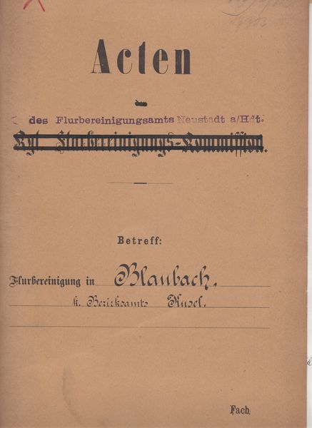 Datei:Deckblatt Akten zur Flurbereinigung 1889 bis 1893.JPG