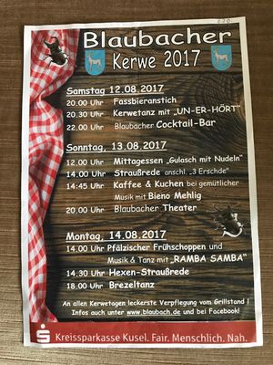 Programmblatt der Blaubacher Kerwe 2017